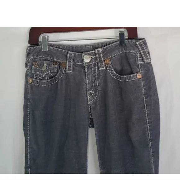 Y2K True Religion Joey Big T Gray Corduroy Flared Low Rise 28 X 30 Jeans - Picture 5 of 8